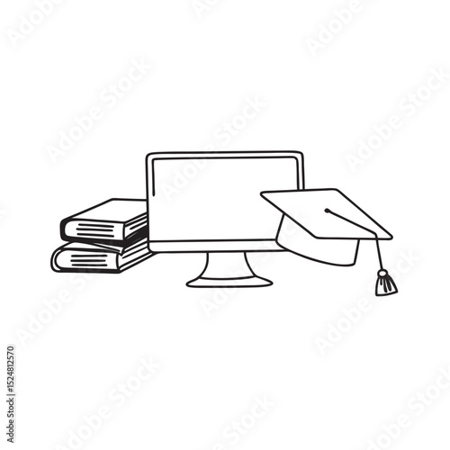line-art-of-e-learning-platform-on-the-white-backg.eps