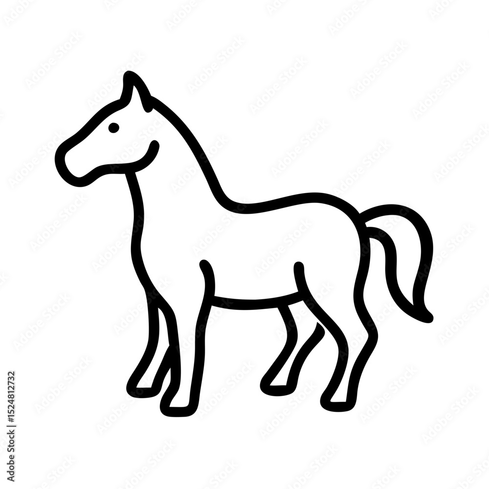 Fototapeta premium Coloring book artistic image of horse, outline icon. Black illustration, vector. Modern minimal flat design, white background.