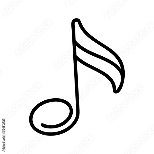 Single musical note, outline icon. Black illustration, vector. Modern minimal flat design, white background.