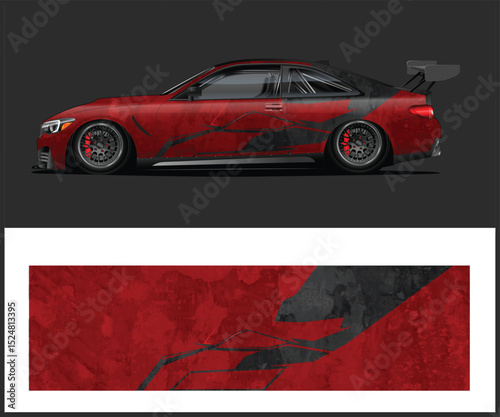 Red and Black Grunge Design Car Wrap for Racing