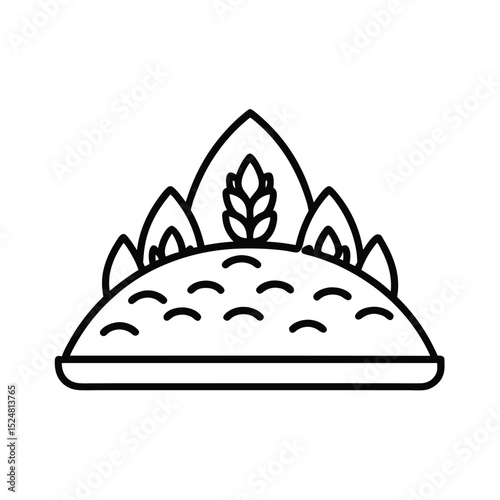 Simple artistic illustration of an abstract crown with leafy motifs and outline style elements