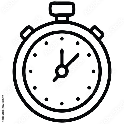 of a Stopwatch with Hands Marking Time in a Black Outline Style