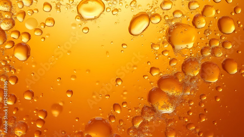 Golden liquid with bubbles floating in the beverage