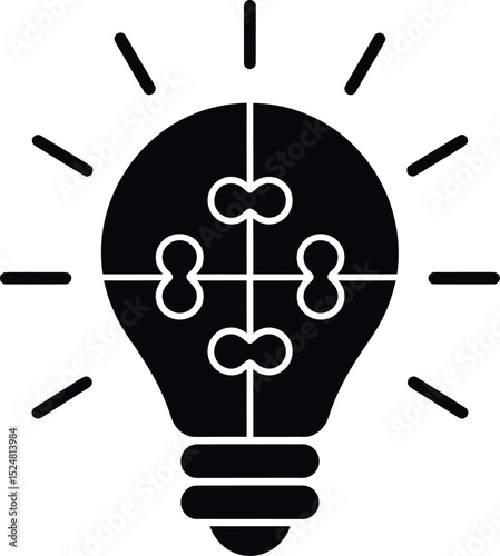 Puzzle Light Bulb Icon – Innovation and Creative Thinking Concept in Vector Silhouette