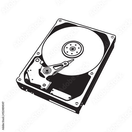 line art of hard drive on the white background