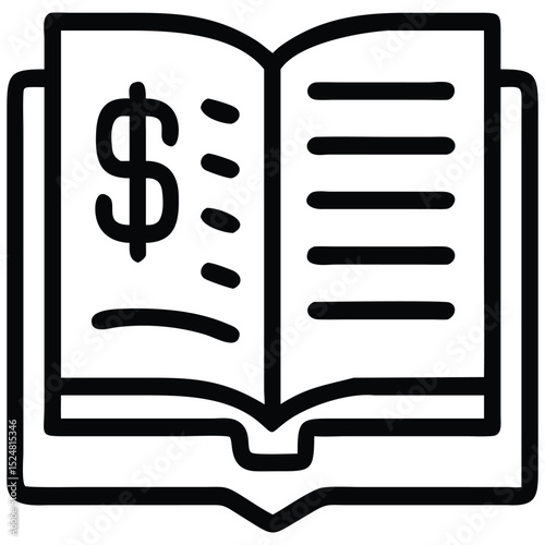 Open Book Icon with Dollar Sign and Content, Financial Record Symbol