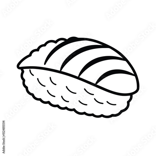 Simple black and white line art illustration of a delicious piece of sushi nigiri food