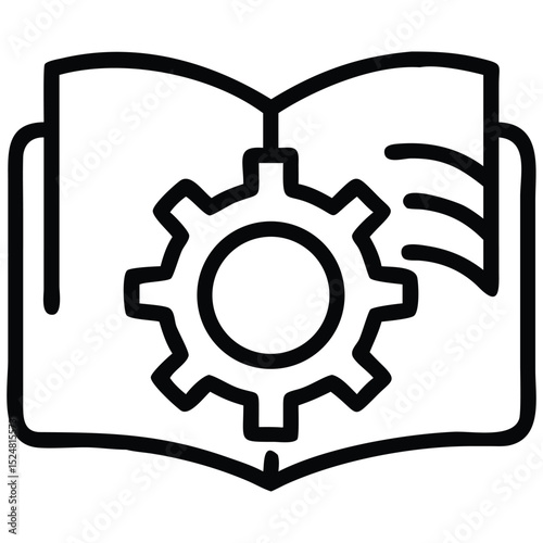 Open Book with Gear Icon Technical Manual, Engineering Guide, or Process Documentation Illustration