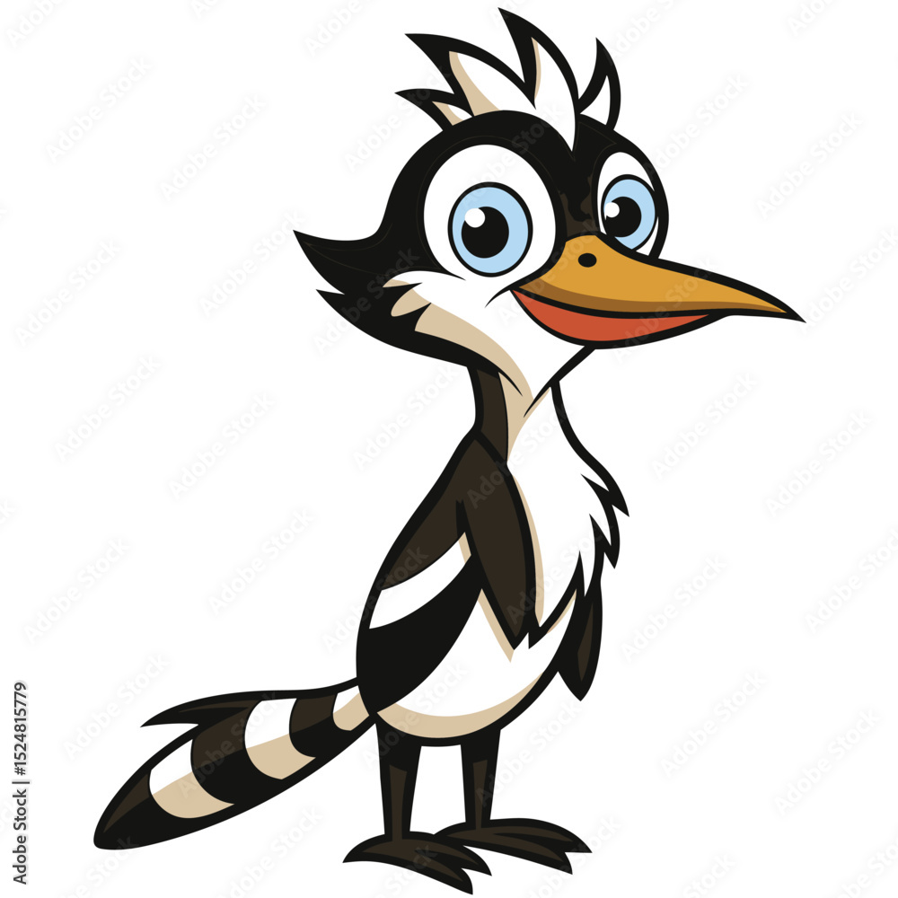 Fototapeta premium Cheerful cartoon Gila woodpecker with striped tail and big blue eyes stands tall