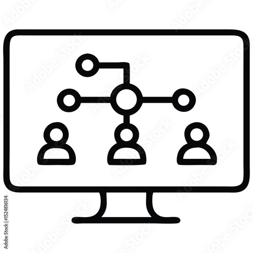 Organization Chart Displayed on Monitor with User Connections, Teamwork and Structure Concept