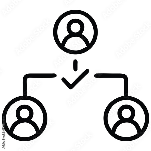 Organizational Chart Diagram with People Icons and Check Mark for Hierarchy Visualization