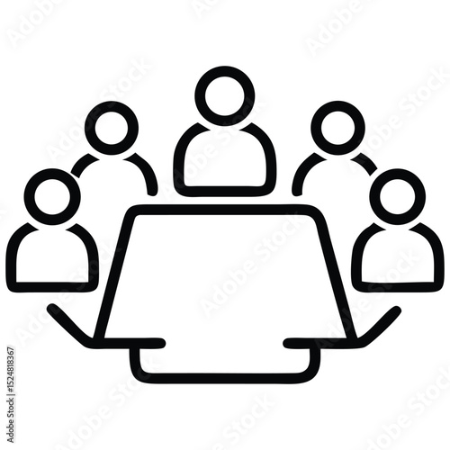 Outline Icon of People Around a Table Meeting, Teamwork, Discussion, Collaboration