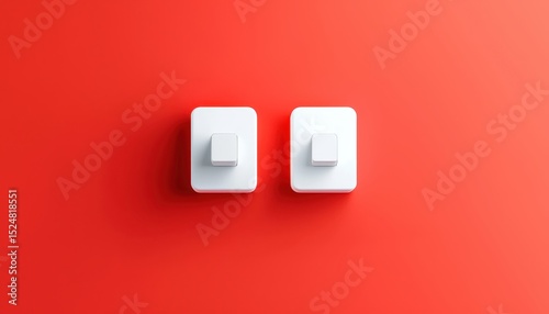 Minimalist image of two white light switches on a vibrant red wall, creating a clean and modern visual contrast.