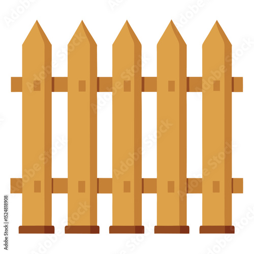 CartoonStyle Wood Fence with Pointed Pickets, Two Rails, and Natural Brown Color