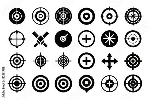 Crosshair bullseye target aim icon set isolated on transparent background