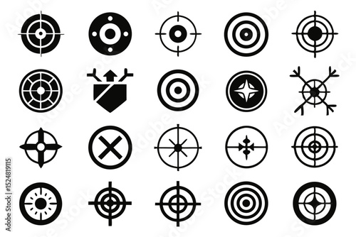 Crosshair bullseye target aim icon set isolated on transparent background