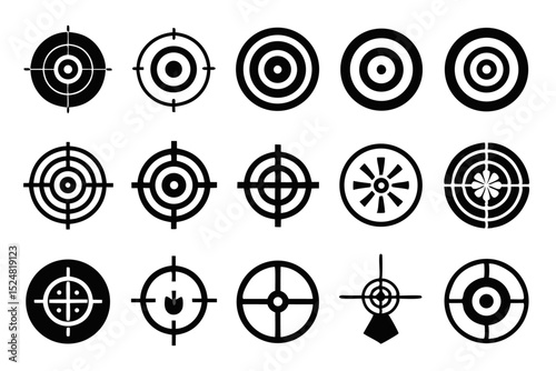 Crosshair bullseye target aiming icon set isolated on transparent background