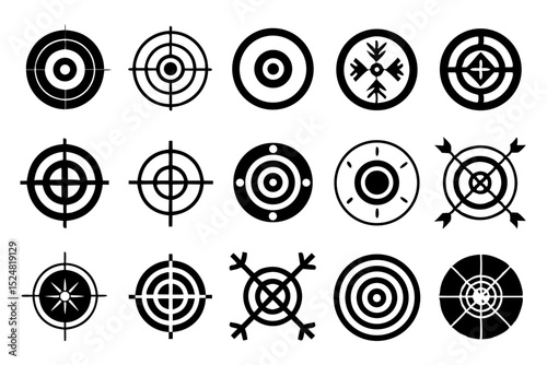 Target aim crosshair bullseye icon set isolated on transparent background