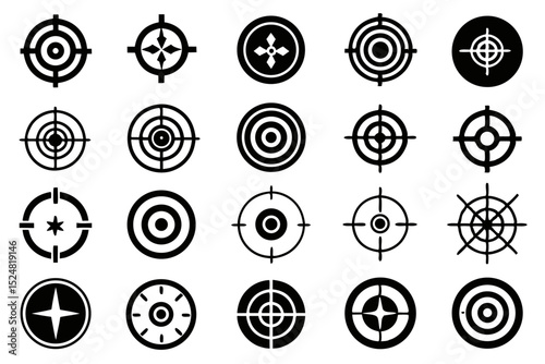 Crosshair bullseye target aiming icon set isolated on transparent background