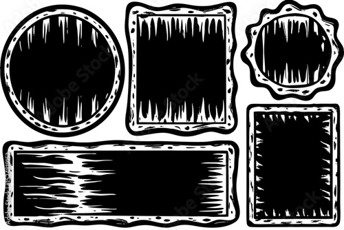 Torn paper frames design with jagged edges and ripped cutoffs isolated on transparent background