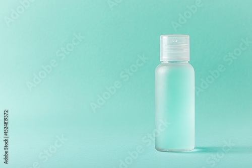Empty frosted plastic bottle on a mint green background. photo