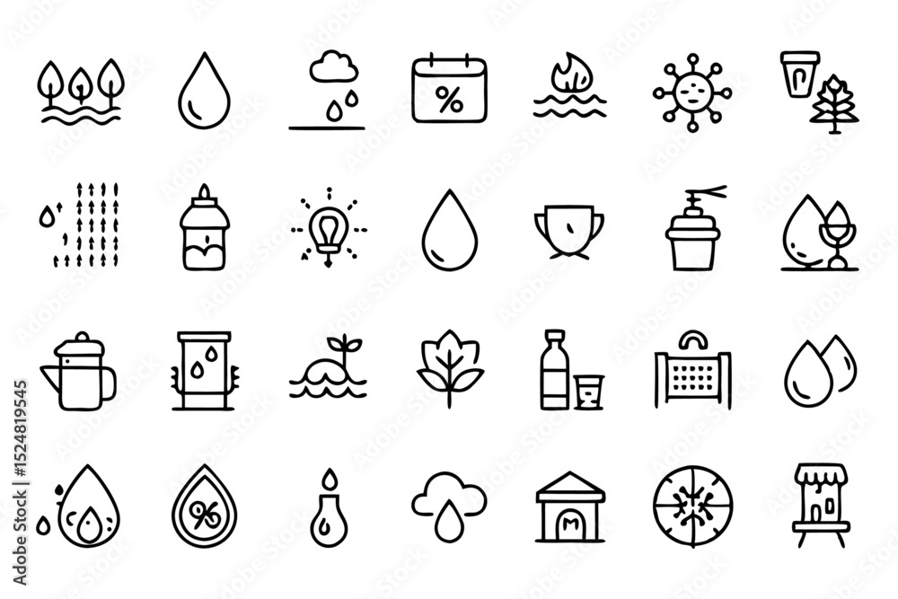 Naklejka premium Editable stroke outline water concept icons set isolated on transparent background