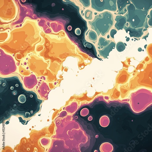 Abstract fluid art with swirling colors and textures, creating a dynamic, vibrant composition