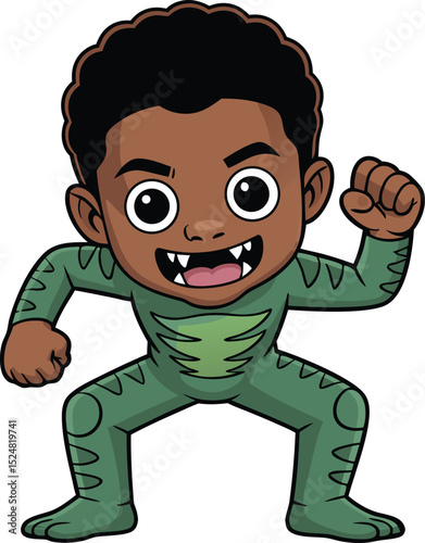 Little superhero in an heroic action pose