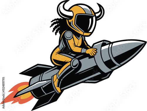 Warrior riding a rocket ship