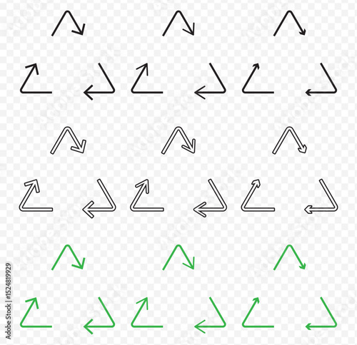 Big Set of Recycle plastic symbol. Plastic recycle icons. Icon of pp, pet, hdpe, ldpe and pvc. Triangle logo for safety and ecology. Black icons isolated on Transparent Background. EPS 10.