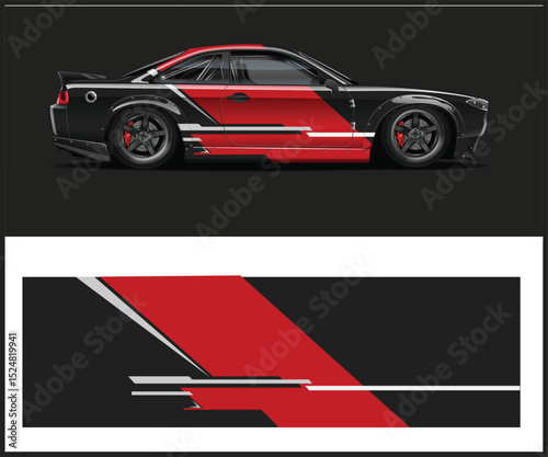 Custom Race Car Wrap Design Red Black and Grey Stripes