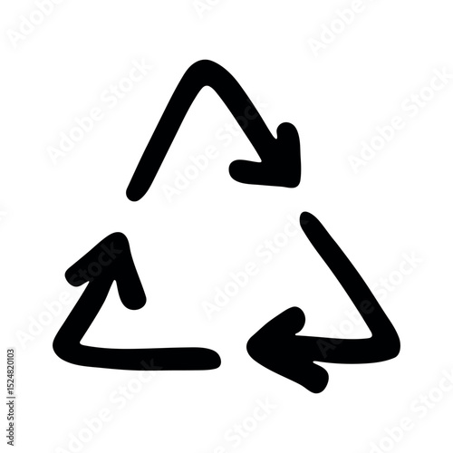 Hand drawn recycle arrow icon Recycling resources symbol Reuse of materials, zero waste, green environment, saving the planet