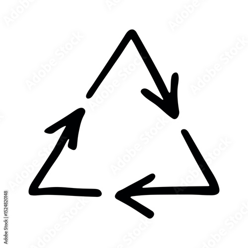 Hand drawn recycle arrow icon Recycling resources symbol Reuse of materials, zero waste, green environment, saving the planet