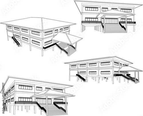 vector illustration of architectural design of modern minimalist stage hall building 
