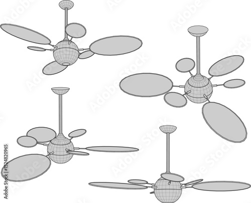 Vector illustration of classic vintage antique propeller ceiling fan design to eliminate indoor heat