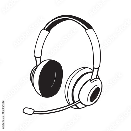 line-art-of-tech-support-headset-on-the-white-back (2).eps