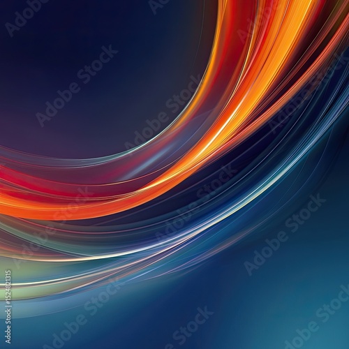 Abstract swirling lines in vibrant orange, red, and blue hues on a dark background