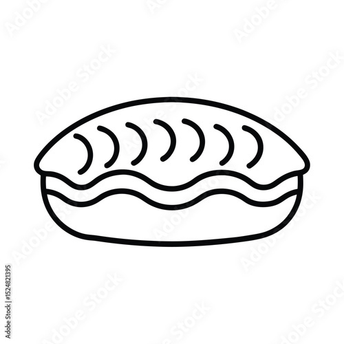 Simple outline illustration of a dumpling or a clam shell in black line art style