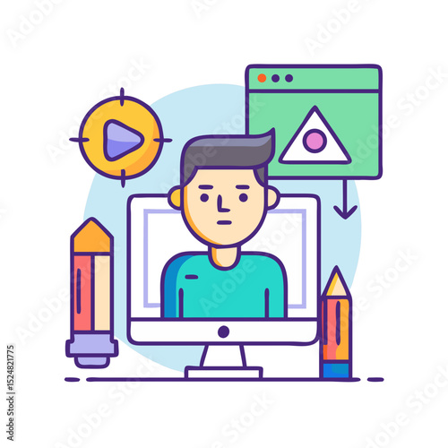 Freelance icon set Containing work online, remote work, freelancer, laptop, home office, client meeting, self-employed, graphic designer and Solid, line, silhouette, vector icons collection.