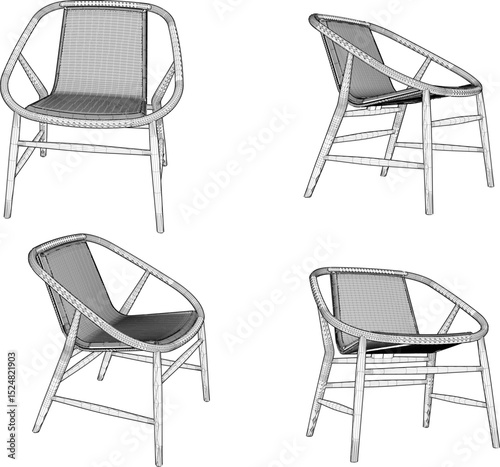 vector illustration design of wooden chair table dining room ethnic traditional vintage 
