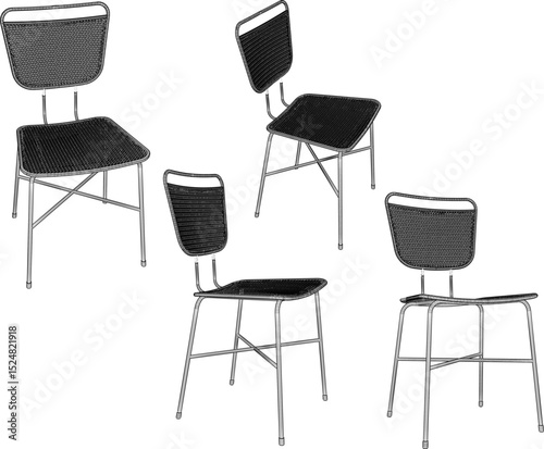 vector illustration design of wooden chair table dining room ethnic traditional vintage