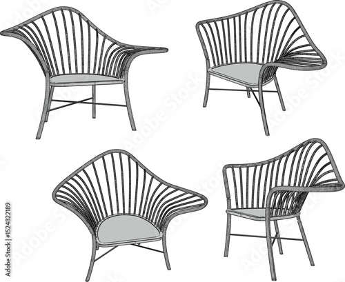 vector illustration design of wooden chair table dining room ethnic traditional vintage