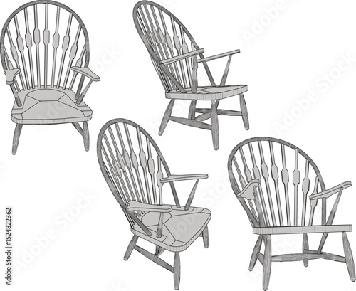 vector illustration design of wooden chair table dining room ethnic traditional vintage