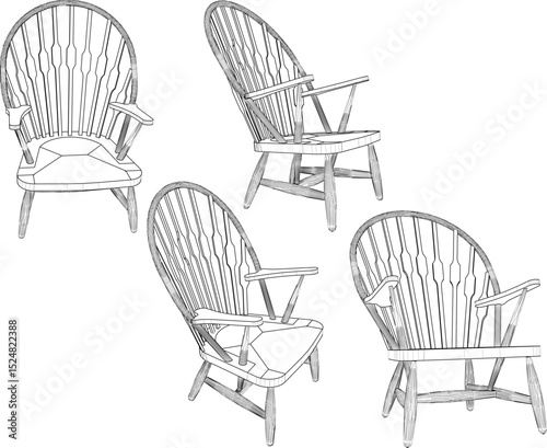 vector illustration design of wooden chair table dining room ethnic traditional vintage