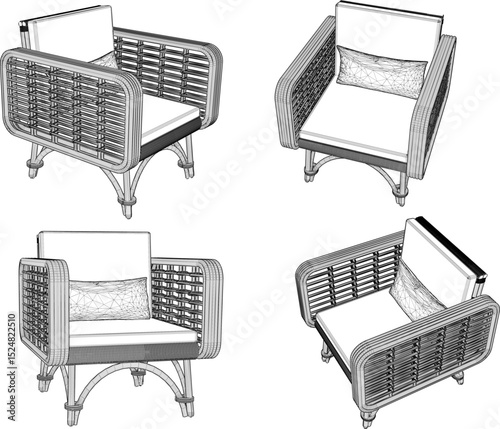 vector illustration design of wooden chair table dining room ethnic traditional vintage