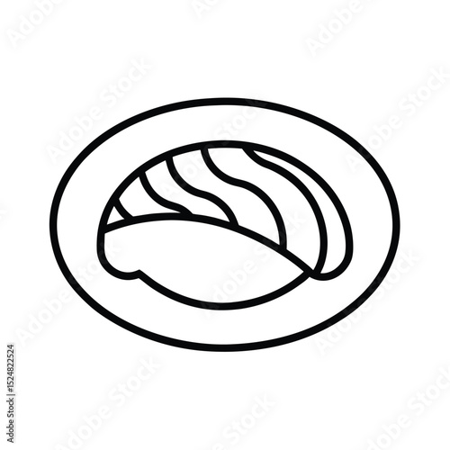 Sushi nigiri plate line art illustration depicting japanese cuisine on white background