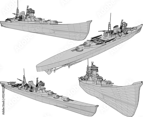 vector illustration of a battleship design with full weapons 