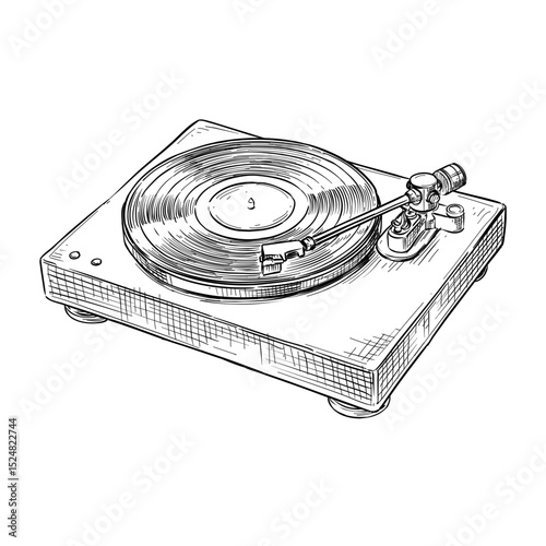 vintage turntable vinyl record player vector hand drawn illustration
