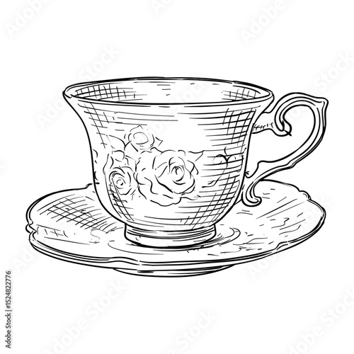 antique tea cup vector hand drawn illustration