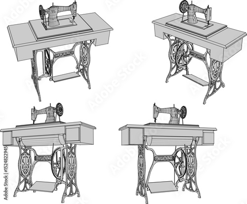 Fototapeta Naklejka Na Ścianę i Meble -  vector illustration of a classic traditional old sewing machine design that moves using the foot